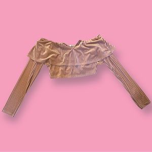 Velvet crop top, light, pink indented stripes from top to bottom